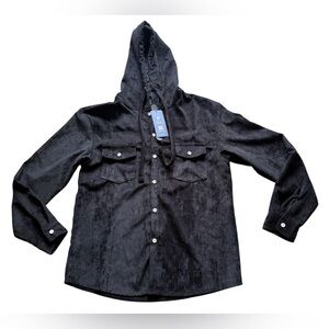 Romwe Black black  hooded Button Up Shirt Jacket Shacket Sz M  full button